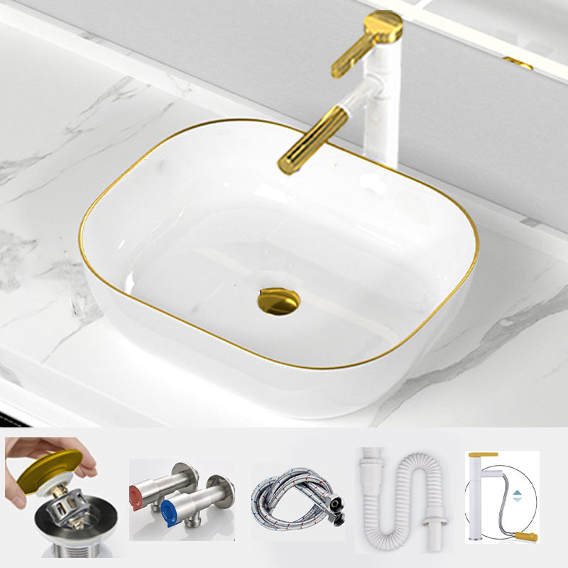 Traditional Vessel Sink Rectangular Porcelain with Overflow And Drain Assembly Wash Stand 20"L x 16"W x 6"H Sink with Faucet Clearhalo 'Bathroom Remodel & Bathroom Fixtures' 'Bathroom Sinks & Faucet Components' 'Bathroom Sinks' 'bathroom_sink' 'Home Improvement' 'home_improvement' 'home_improvement_bathroom_sink' 6842094