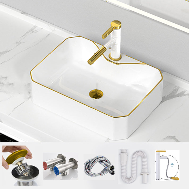 Traditional Vessel Sink Rectangular Porcelain with Overflow And Drain Assembly Wash Stand 20"L x 15"W x 5"H Sink with Faucet Clearhalo 'Bathroom Remodel & Bathroom Fixtures' 'Bathroom Sinks & Faucet Components' 'Bathroom Sinks' 'bathroom_sink' 'Home Improvement' 'home_improvement' 'home_improvement_bathroom_sink' 6842103