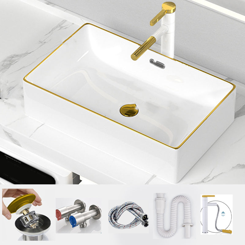 Traditional Vessel Sink Rectangular Porcelain with Overflow And Drain Assembly Wash Stand 24"L x 15"W x 6"H Sink with Faucet Clearhalo 'Bathroom Remodel & Bathroom Fixtures' 'Bathroom Sinks & Faucet Components' 'Bathroom Sinks' 'bathroom_sink' 'Home Improvement' 'home_improvement' 'home_improvement_bathroom_sink' 6842113