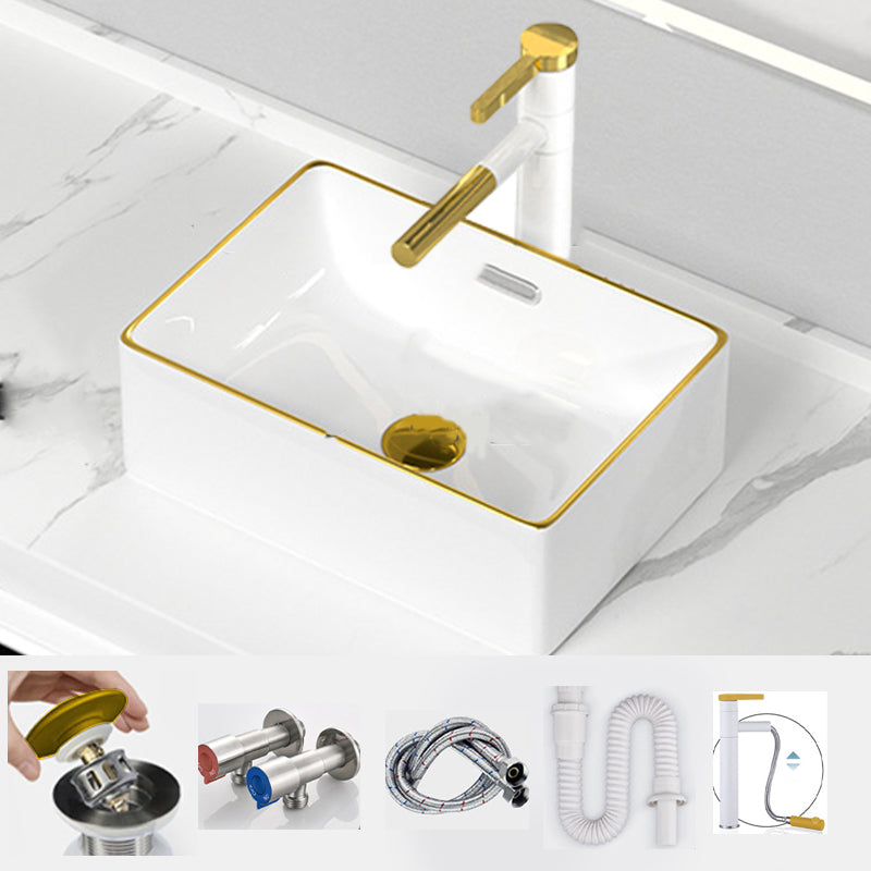 Traditional Vessel Sink Rectangular Porcelain with Overflow And Drain Assembly Wash Stand 17"L x 12"W x 6"H Sink with Faucet Clearhalo 'Bathroom Remodel & Bathroom Fixtures' 'Bathroom Sinks & Faucet Components' 'Bathroom Sinks' 'bathroom_sink' 'Home Improvement' 'home_improvement' 'home_improvement_bathroom_sink' 6842115