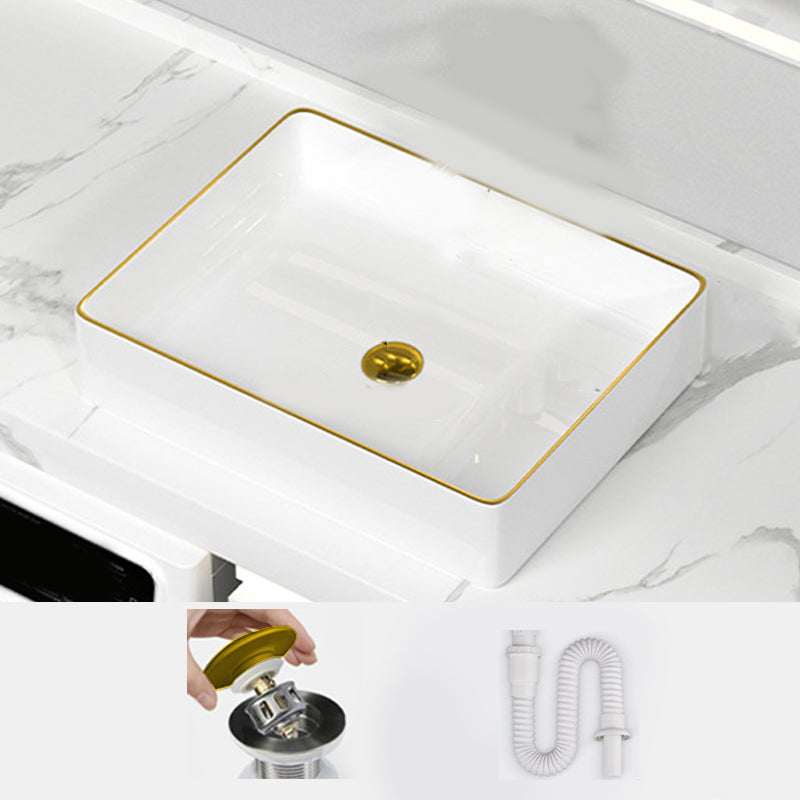 Traditional Vessel Sink Rectangular Porcelain with Overflow And Drain Assembly Wash Stand 20"L x 16"W x 4"H Sink Clearhalo 'Bathroom Remodel & Bathroom Fixtures' 'Bathroom Sinks & Faucet Components' 'Bathroom Sinks' 'bathroom_sink' 'Home Improvement' 'home_improvement' 'home_improvement_bathroom_sink' 6842116