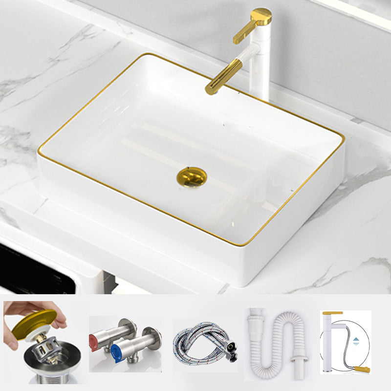 Traditional Vessel Sink Rectangular Porcelain with Overflow And Drain Assembly Wash Stand 20"L x 16"W x 4"H Sink with Faucet Clearhalo 'Bathroom Remodel & Bathroom Fixtures' 'Bathroom Sinks & Faucet Components' 'Bathroom Sinks' 'bathroom_sink' 'Home Improvement' 'home_improvement' 'home_improvement_bathroom_sink' 6842117