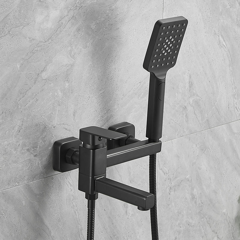 Wall Mounted Metal Tub Filler Low Arc Single Handle Tub Faucet Trim Black Square Rectangle Clearhalo 'Bathroom Remodel & Bathroom Fixtures' 'Bathtub Faucets' 'bathtub_faucets' 'Home Improvement' 'home_improvement' 'home_improvement_bathtub_faucets' 6842173