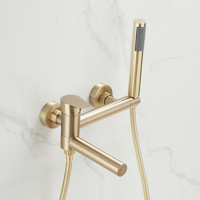 Wall Mounted Metal Tub Filler Low Arc Single Handle Tub Faucet Trim Gold Tube Clearhalo 'Bathroom Remodel & Bathroom Fixtures' 'Bathtub Faucets' 'bathtub_faucets' 'Home Improvement' 'home_improvement' 'home_improvement_bathtub_faucets' 6842177