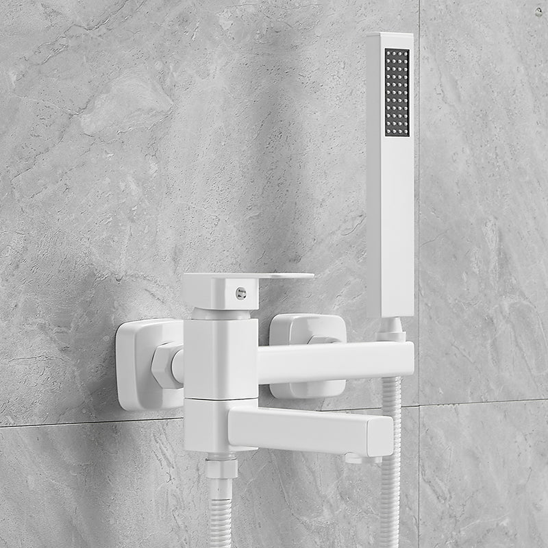 Wall Mounted Metal Tub Filler Low Arc Single Handle Tub Faucet Trim Gloss White Rectangle Clearhalo 'Bathroom Remodel & Bathroom Fixtures' 'Bathtub Faucets' 'bathtub_faucets' 'Home Improvement' 'home_improvement' 'home_improvement_bathtub_faucets' 6842182