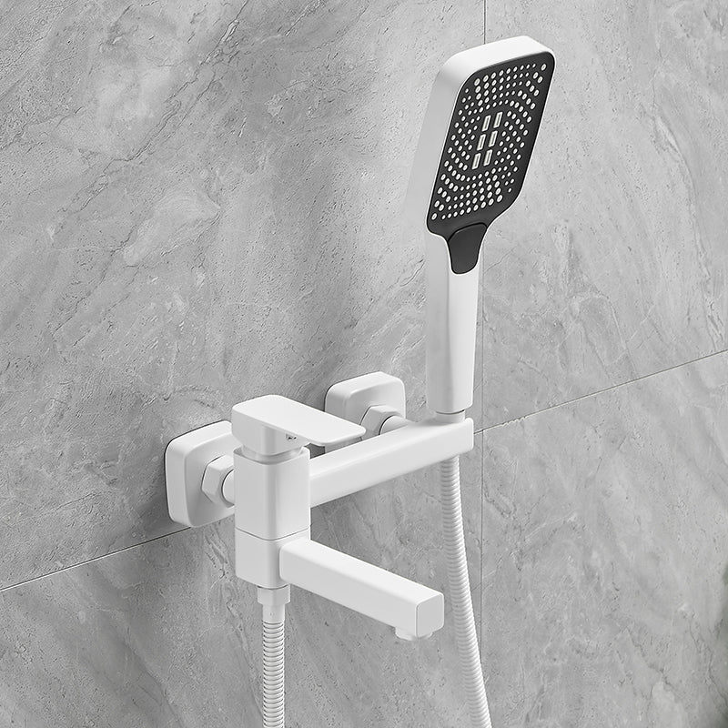 Wall Mounted Metal Tub Filler Low Arc Single Handle Tub Faucet Trim White Square Rectangle Clearhalo 'Bathroom Remodel & Bathroom Fixtures' 'Bathtub Faucets' 'bathtub_faucets' 'Home Improvement' 'home_improvement' 'home_improvement_bathtub_faucets' 6842185