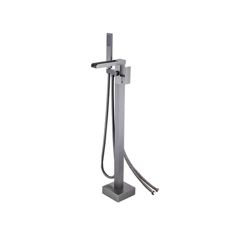 Floor Mounted Metal Freestanding Tub Filler 1 Handle Freestanding Faucet with Hose Gun Grey Wall Clearhalo 'Bathroom Remodel & Bathroom Fixtures' 'Bathtub Faucets' 'bathtub_faucets' 'Home Improvement' 'home_improvement' 'home_improvement_bathtub_faucets' 6842213