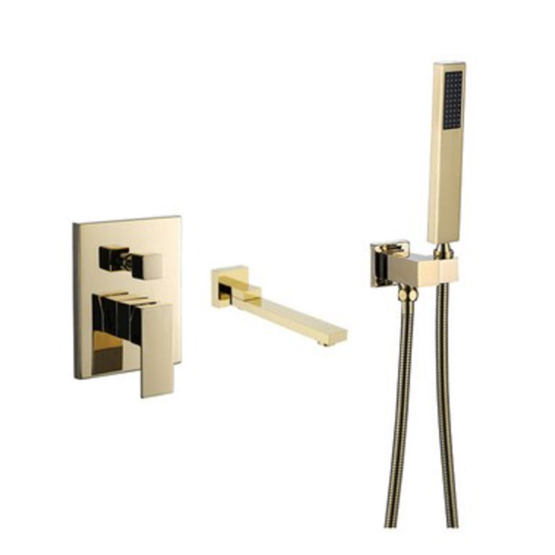 Modern Wall Mounted Metal Tub Filler Low Arc Bathroom Faucet Gold Waterfall Faucet Not Included Clearhalo 'Bathroom Remodel & Bathroom Fixtures' 'Bathtub Faucets' 'bathtub_faucets' 'Home Improvement' 'home_improvement' 'home_improvement_bathtub_faucets' 6842233