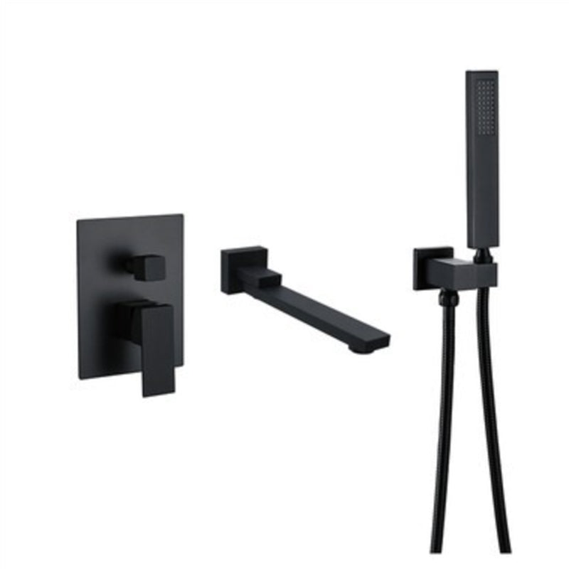 Modern Wall Mounted Metal Tub Filler Low Arc Bathroom Faucet Black Waterfall Faucet Not Included Clearhalo 'Bathroom Remodel & Bathroom Fixtures' 'Bathtub Faucets' 'bathtub_faucets' 'Home Improvement' 'home_improvement' 'home_improvement_bathtub_faucets' 6842235