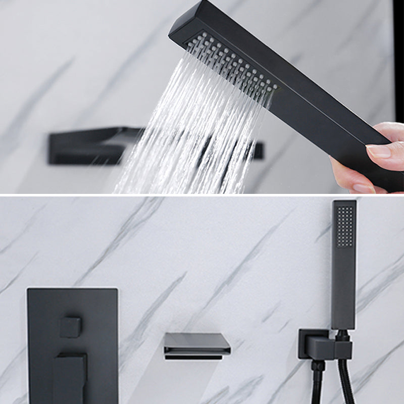 Modern Wall Mounted Metal Tub Filler Low Arc Bathroom Faucet Clearhalo 'Bathroom Remodel & Bathroom Fixtures' 'Bathtub Faucets' 'bathtub_faucets' 'Home Improvement' 'home_improvement' 'home_improvement_bathtub_faucets' 6842246