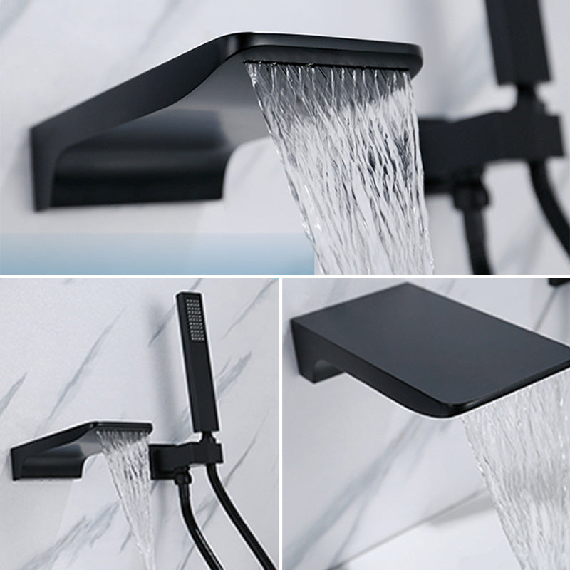 Modern Wall Mounted Metal Tub Filler Low Arc Bathroom Faucet Clearhalo 'Bathroom Remodel & Bathroom Fixtures' 'Bathtub Faucets' 'bathtub_faucets' 'Home Improvement' 'home_improvement' 'home_improvement_bathtub_faucets' 6842247