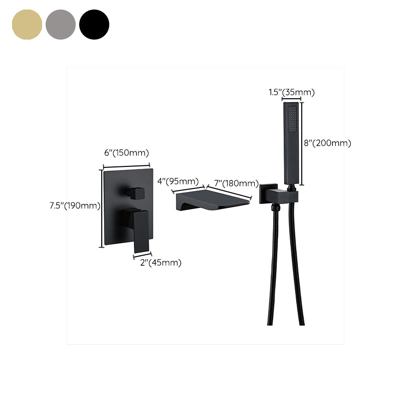 Modern Wall Mounted Metal Tub Filler Low Arc Bathroom Faucet Clearhalo 'Bathroom Remodel & Bathroom Fixtures' 'Bathtub Faucets' 'bathtub_faucets' 'Home Improvement' 'home_improvement' 'home_improvement_bathtub_faucets' 6842251