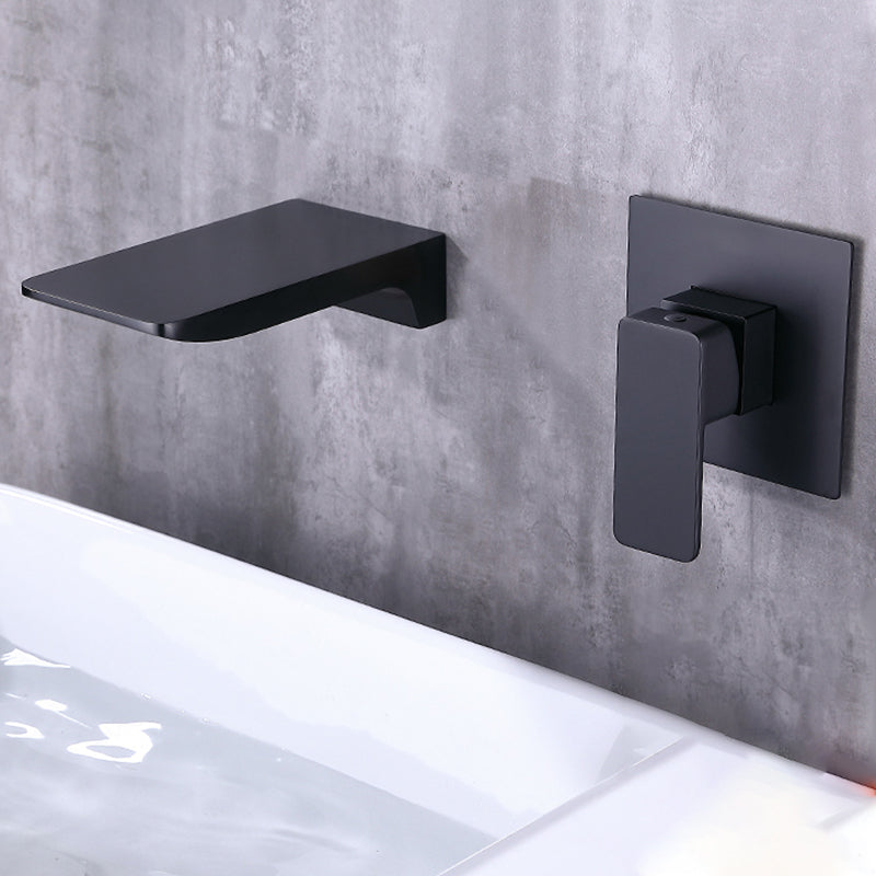 Contemporary Wall Mounted Metal Tub Filler One Handles Waterfall Tub Faucet Trim Black Cube Clearhalo 'Bathroom Remodel & Bathroom Fixtures' 'Bathtub Faucets' 'bathtub_faucets' 'Home Improvement' 'home_improvement' 'home_improvement_bathtub_faucets' 6842253