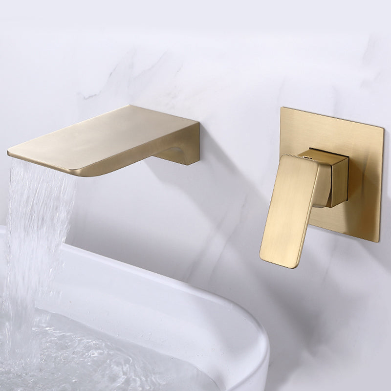 Contemporary Wall Mounted Metal Tub Filler One Handles Waterfall Tub Faucet Trim Gold Cube Clearhalo 'Bathroom Remodel & Bathroom Fixtures' 'Bathtub Faucets' 'bathtub_faucets' 'Home Improvement' 'home_improvement' 'home_improvement_bathtub_faucets' 6842257