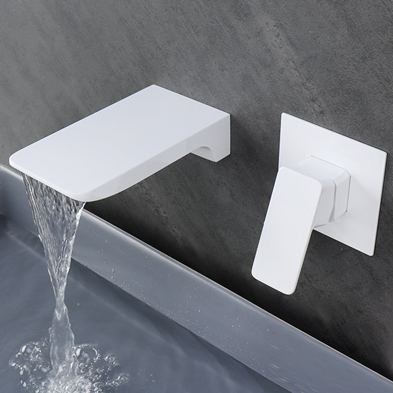 Contemporary Wall Mounted Metal Tub Filler One Handles Waterfall Tub Faucet Trim White Cube Clearhalo 'Bathroom Remodel & Bathroom Fixtures' 'Bathtub Faucets' 'bathtub_faucets' 'Home Improvement' 'home_improvement' 'home_improvement_bathtub_faucets' 6842258