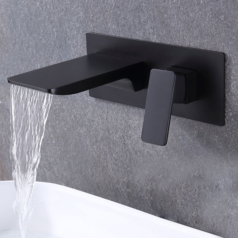 Contemporary Wall Mounted Metal Tub Filler One Handles Waterfall Tub Faucet Trim Black Rectangle Clearhalo 'Bathroom Remodel & Bathroom Fixtures' 'Bathtub Faucets' 'bathtub_faucets' 'Home Improvement' 'home_improvement' 'home_improvement_bathtub_faucets' 6842262