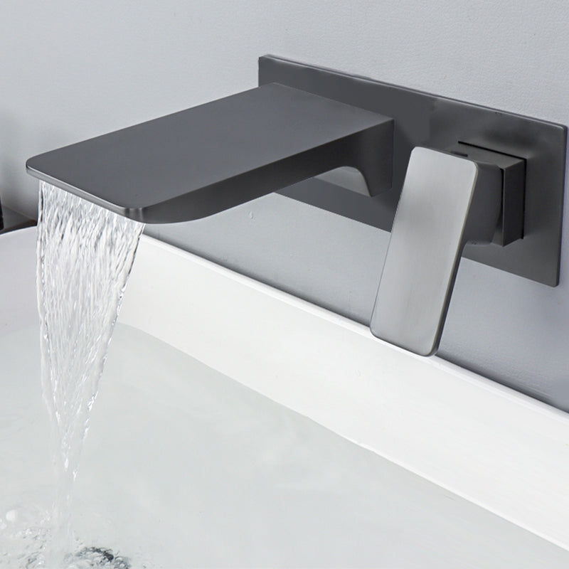Contemporary Wall Mounted Metal Tub Filler One Handles Waterfall Tub Faucet Trim Gun Grey Rectangle Clearhalo 'Bathroom Remodel & Bathroom Fixtures' 'Bathtub Faucets' 'bathtub_faucets' 'Home Improvement' 'home_improvement' 'home_improvement_bathtub_faucets' 6842264