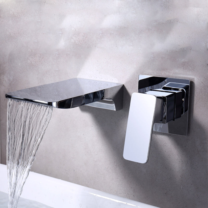 Contemporary Wall Mounted Metal Tub Filler One Handles Waterfall Tub Faucet Trim Clearhalo 'Bathroom Remodel & Bathroom Fixtures' 'Bathtub Faucets' 'bathtub_faucets' 'Home Improvement' 'home_improvement' 'home_improvement_bathtub_faucets' 6842274