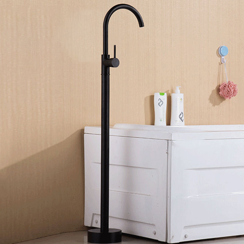 Floor Mounted Copper Bathroom Tub Faucet Set Freestanding High Arc Tub Filler Trim Black Hand Shower Not Included Ground Clearhalo 'Bathroom Remodel & Bathroom Fixtures' 'Bathtub Faucets' 'bathtub_faucets' 'Home Improvement' 'home_improvement' 'home_improvement_bathtub_faucets' 6842277