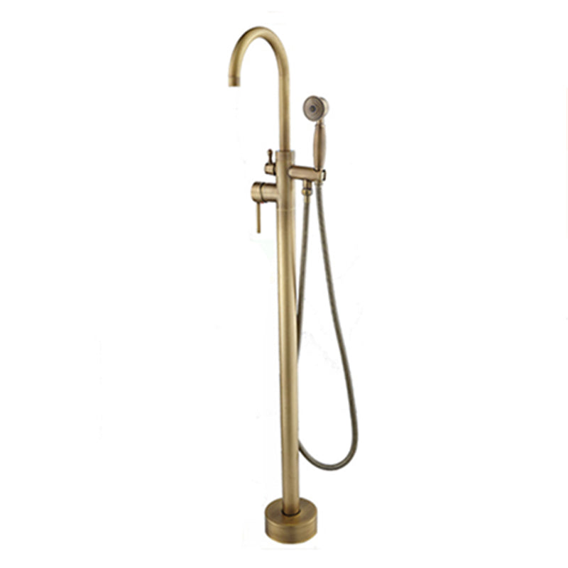 Floor Mounted Copper Bathroom Tub Faucet Set Freestanding High Arc Tub Filler Trim Bronze Hand Shower Included Wall Clearhalo 'Bathroom Remodel & Bathroom Fixtures' 'Bathtub Faucets' 'bathtub_faucets' 'Home Improvement' 'home_improvement' 'home_improvement_bathtub_faucets' 6842280