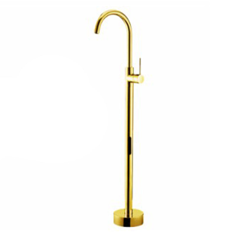 Floor Mounted Copper Bathroom Tub Faucet Set Freestanding High Arc Tub Filler Trim Gold Hand Shower Not Included Wall Clearhalo 'Bathroom Remodel & Bathroom Fixtures' 'Bathtub Faucets' 'bathtub_faucets' 'Home Improvement' 'home_improvement' 'home_improvement_bathtub_faucets' 6842282