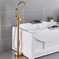Floor Mounted Copper Bathroom Tub Faucet Set Freestanding High Arc Tub Filler Trim Gold Hand Shower Included Wall Clearhalo 'Bathroom Remodel & Bathroom Fixtures' 'Bathtub Faucets' 'bathtub_faucets' 'Home Improvement' 'home_improvement' 'home_improvement_bathtub_faucets' 6842291