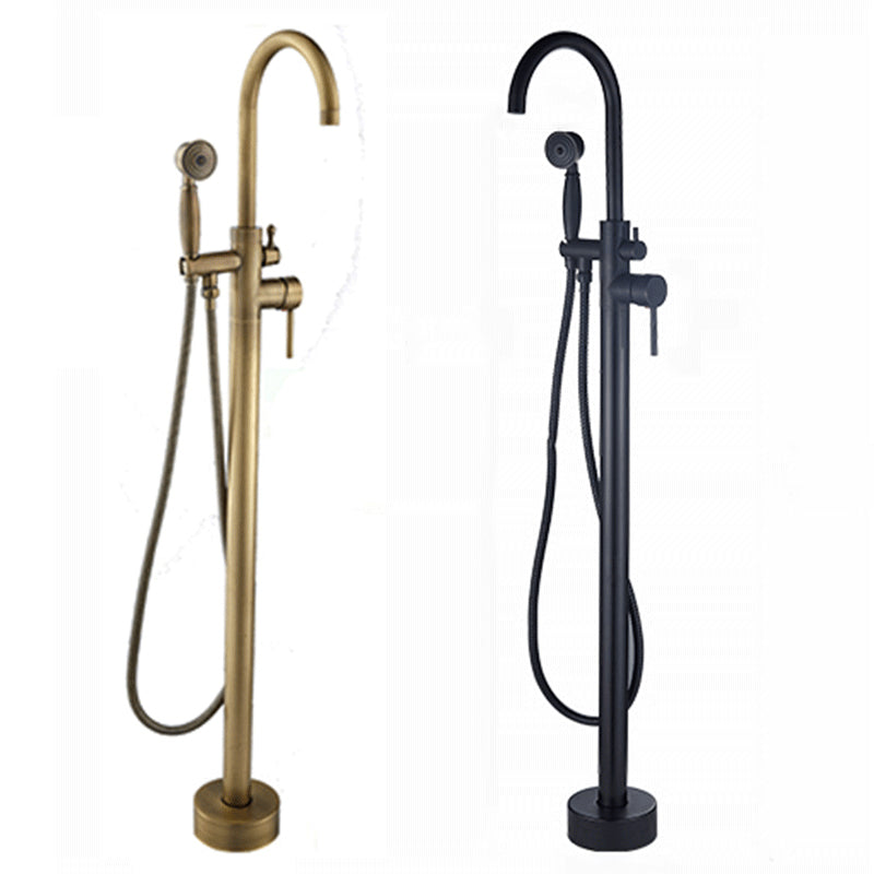Floor Mounted Copper Bathroom Tub Faucet Set Freestanding High Arc Tub Filler Trim Clearhalo 'Bathroom Remodel & Bathroom Fixtures' 'Bathtub Faucets' 'bathtub_faucets' 'Home Improvement' 'home_improvement' 'home_improvement_bathtub_faucets' 6842299