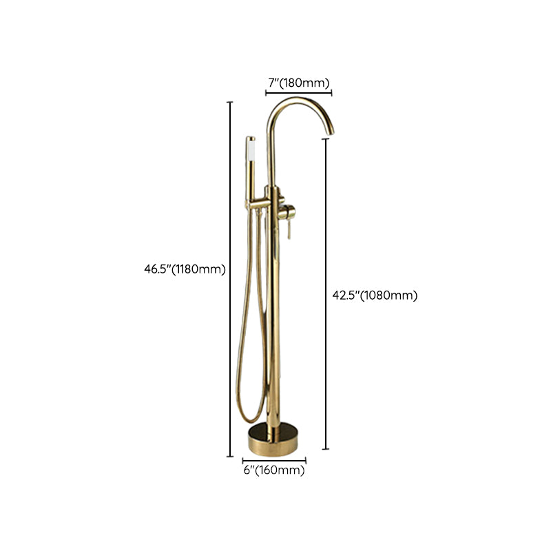 Floor Mounted Copper Bathroom Tub Faucet Set Freestanding High Arc Tub Filler Trim Clearhalo 'Bathroom Remodel & Bathroom Fixtures' 'Bathtub Faucets' 'bathtub_faucets' 'Home Improvement' 'home_improvement' 'home_improvement_bathtub_faucets' 6842302