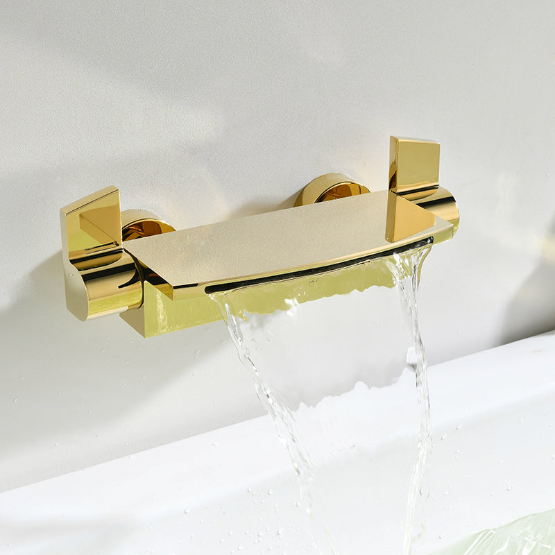 Wall Mounted Metal Freestanding Tub Filler Two Handles Freestanding Faucet Dark Gold Hand Shower Not Included Clearhalo 'Bathroom Remodel & Bathroom Fixtures' 'Bathtub Faucets' 'bathtub_faucets' 'Home Improvement' 'home_improvement' 'home_improvement_bathtub_faucets' 6842305