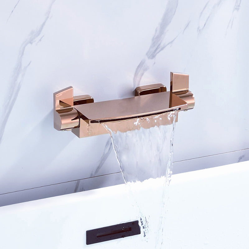 Wall Mounted Metal Freestanding Tub Filler Two Handles Freestanding Faucet Rose Gold Hand Shower Not Included Clearhalo 'Bathroom Remodel & Bathroom Fixtures' 'Bathtub Faucets' 'bathtub_faucets' 'Home Improvement' 'home_improvement' 'home_improvement_bathtub_faucets' 6842309