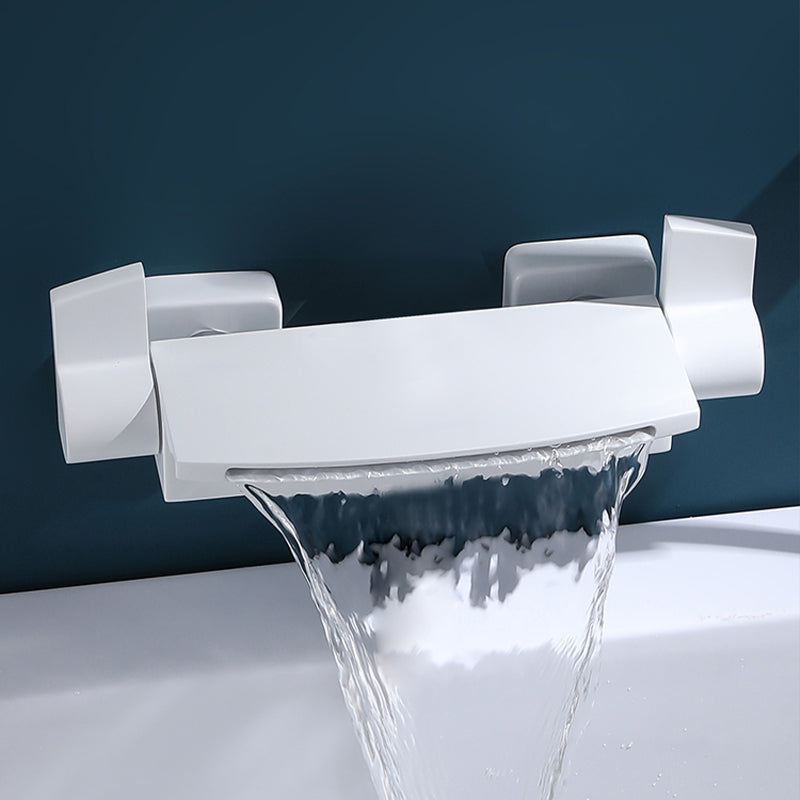 Wall Mounted Metal Freestanding Tub Filler Two Handles Freestanding Faucet White Hand Shower Not Included Clearhalo 'Bathroom Remodel & Bathroom Fixtures' 'Bathtub Faucets' 'bathtub_faucets' 'Home Improvement' 'home_improvement' 'home_improvement_bathtub_faucets' 6842310