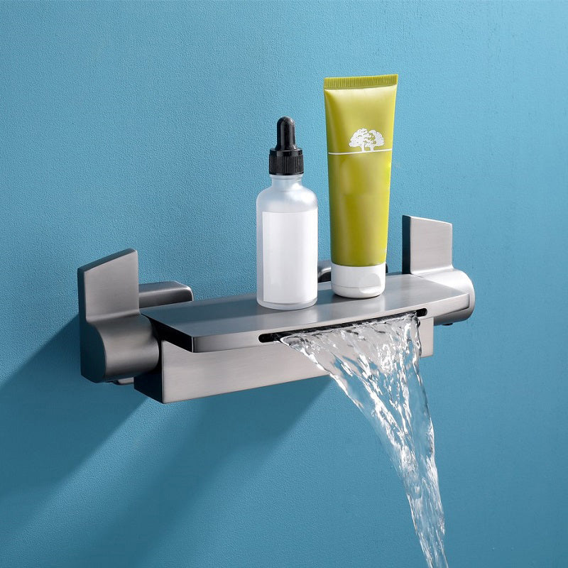 Wall Mounted Metal Freestanding Tub Filler Two Handles Freestanding Faucet Gun Grey Hand Shower Not Included Clearhalo 'Bathroom Remodel & Bathroom Fixtures' 'Bathtub Faucets' 'bathtub_faucets' 'Home Improvement' 'home_improvement' 'home_improvement_bathtub_faucets' 6842313