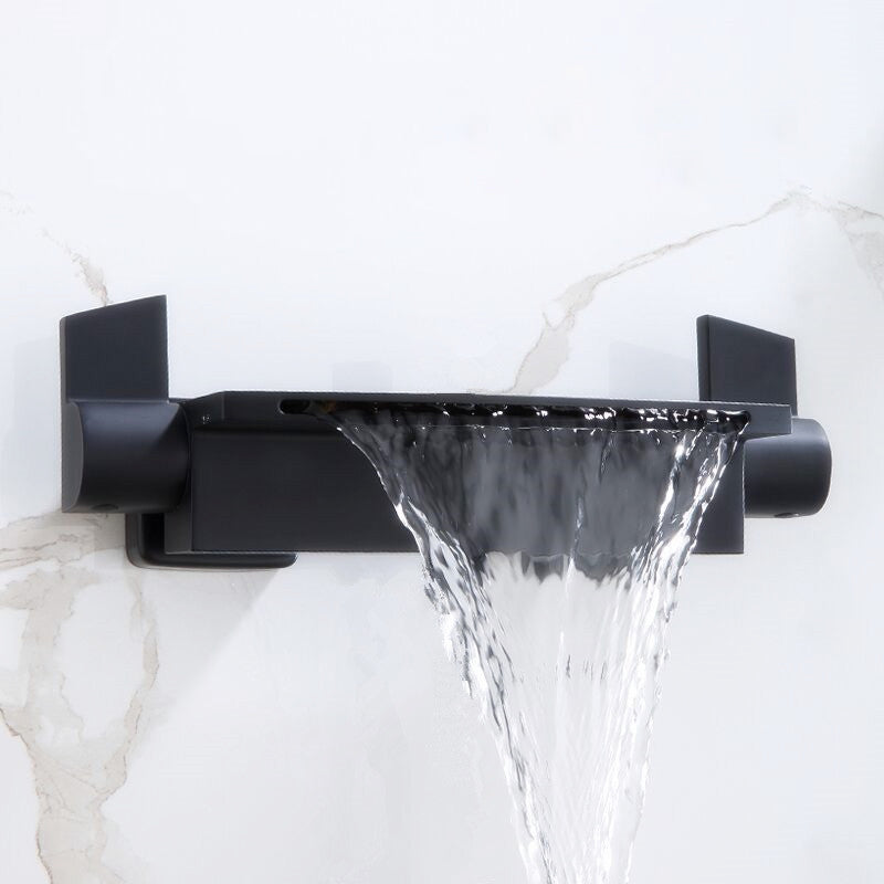 Wall Mounted Metal Freestanding Tub Filler Two Handles Freestanding Faucet Black Hand Shower Not Included Clearhalo 'Bathroom Remodel & Bathroom Fixtures' 'Bathtub Faucets' 'bathtub_faucets' 'Home Improvement' 'home_improvement' 'home_improvement_bathtub_faucets' 6842315