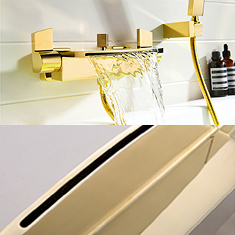 Wall Mounted Metal Freestanding Tub Filler Two Handles Freestanding Faucet Clearhalo 'Bathroom Remodel & Bathroom Fixtures' 'Bathtub Faucets' 'bathtub_faucets' 'Home Improvement' 'home_improvement' 'home_improvement_bathtub_faucets' 6842327