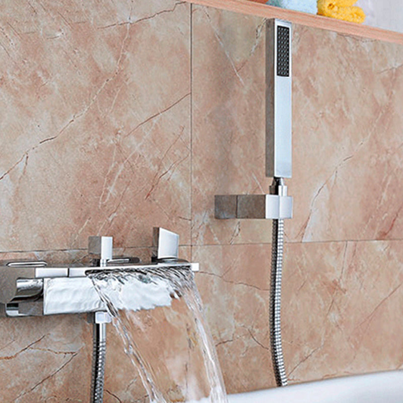 Wall Mounted Metal Freestanding Tub Filler Two Handles Freestanding Faucet Clearhalo 'Bathroom Remodel & Bathroom Fixtures' 'Bathtub Faucets' 'bathtub_faucets' 'Home Improvement' 'home_improvement' 'home_improvement_bathtub_faucets' 6842329