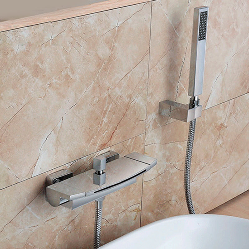 Wall Mounted Metal Freestanding Tub Filler Two Handles Freestanding Faucet Clearhalo 'Bathroom Remodel & Bathroom Fixtures' 'Bathtub Faucets' 'bathtub_faucets' 'Home Improvement' 'home_improvement' 'home_improvement_bathtub_faucets' 6842331