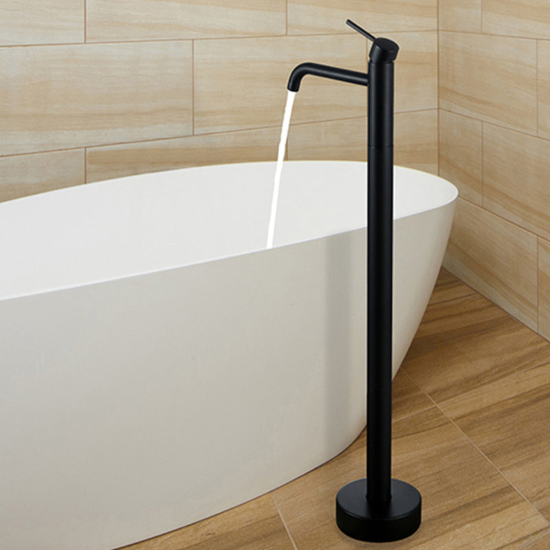 Modern Floor Mounted Metal Freestanding Tub Filler Freestanding High Arc Tub Faucet Set Black Elbow Outlet Ground Clearhalo 'Bathroom Remodel & Bathroom Fixtures' 'Bathtub Faucets' 'bathtub_faucets' 'Home Improvement' 'home_improvement' 'home_improvement_bathtub_faucets' 6842335