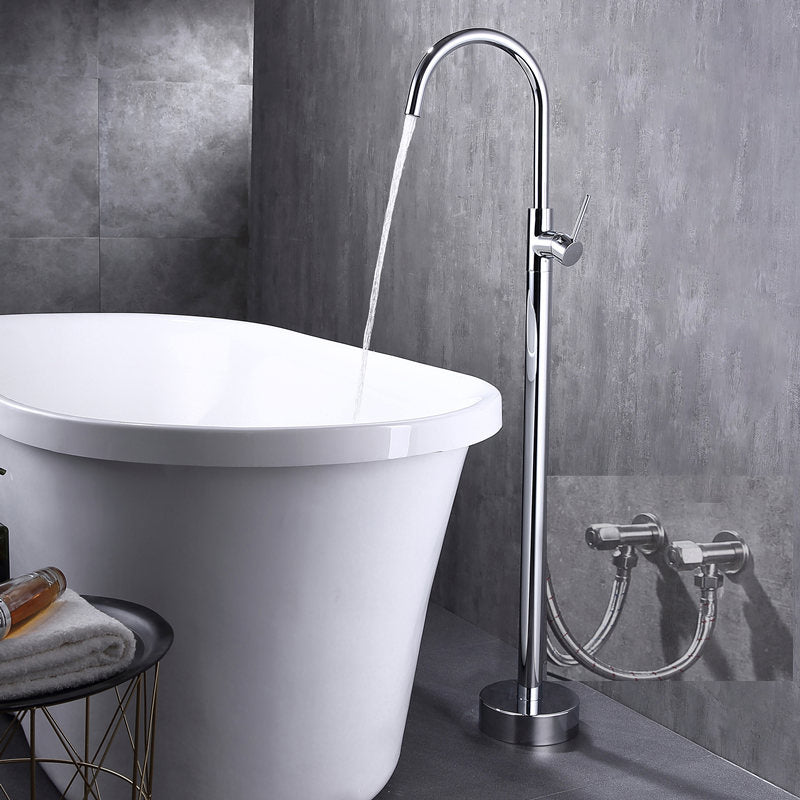 Modern Floor Mounted Metal Freestanding Tub Filler Freestanding High Arc Tub Faucet Set Chrome Round Wall Clearhalo 'Bathroom Remodel & Bathroom Fixtures' 'Bathtub Faucets' 'bathtub_faucets' 'Home Improvement' 'home_improvement' 'home_improvement_bathtub_faucets' 6842356