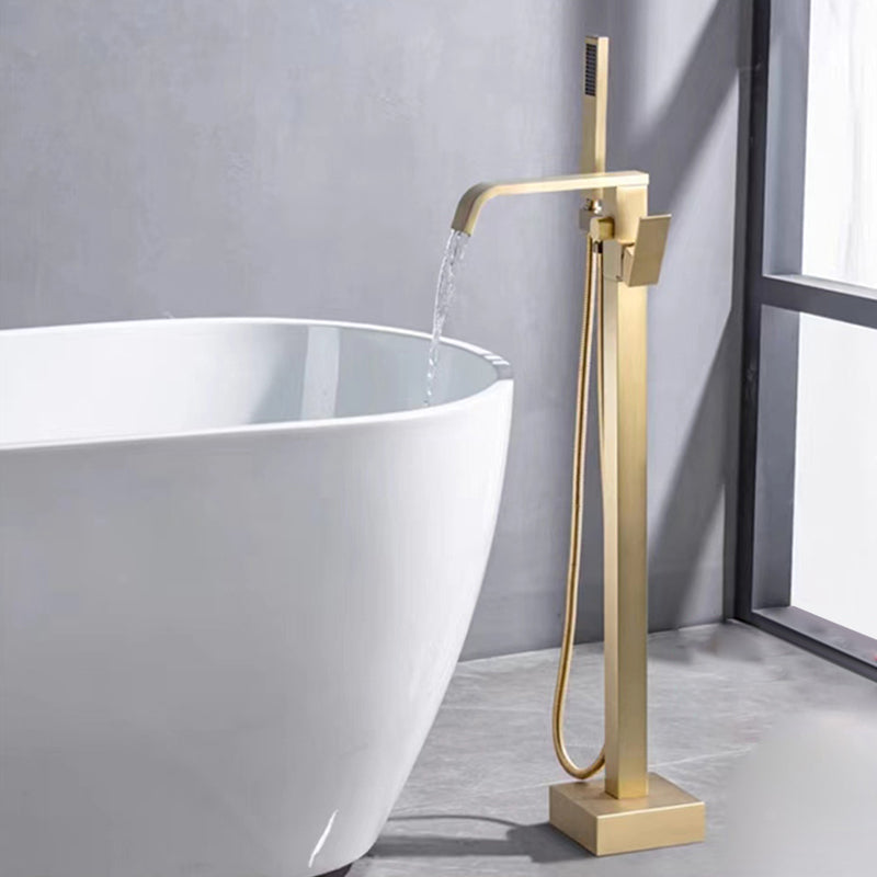 Floor Mounted Metal Freestanding Tub Filler Rotatable Freestanding Bathtub Faucet Gold Elbow Outlet Clearhalo 'Bathroom Remodel & Bathroom Fixtures' 'Bathtub Faucets' 'bathtub_faucets' 'Home Improvement' 'home_improvement' 'home_improvement_bathtub_faucets' 6842388