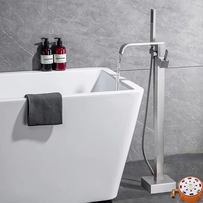 Floor Mounted Metal Freestanding Tub Filler Rotatable Freestanding Bathtub Faucet Chrome Elbow Outlet Clearhalo 'Bathroom Remodel & Bathroom Fixtures' 'Bathtub Faucets' 'bathtub_faucets' 'Home Improvement' 'home_improvement' 'home_improvement_bathtub_faucets' 6842390