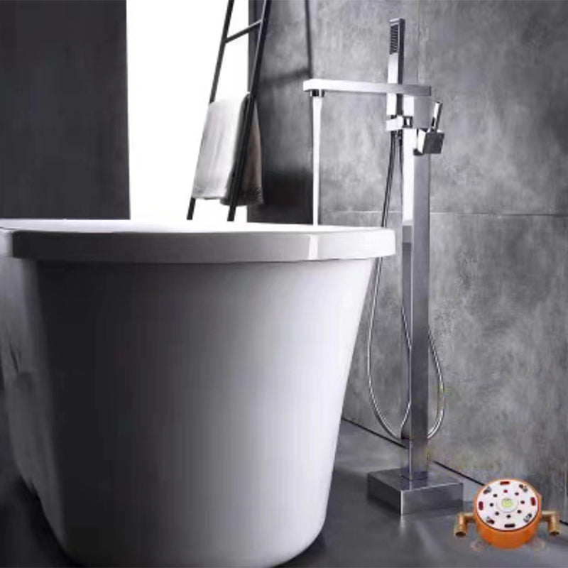 Floor Mounted Metal Freestanding Tub Filler Rotatable Freestanding Bathtub Faucet Chrome Flat Clearhalo 'Bathroom Remodel & Bathroom Fixtures' 'Bathtub Faucets' 'bathtub_faucets' 'Home Improvement' 'home_improvement' 'home_improvement_bathtub_faucets' 6842394