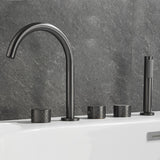 Deck Mounted Copper Roman Tub Faucet Low Arc 3 Handles Roman Tub Faucet Set Clearhalo 'Bathroom Remodel & Bathroom Fixtures' 'Bathtub Faucets' 'bathtub_faucets' 'Home Improvement' 'home_improvement' 'home_improvement_bathtub_faucets' 6842428