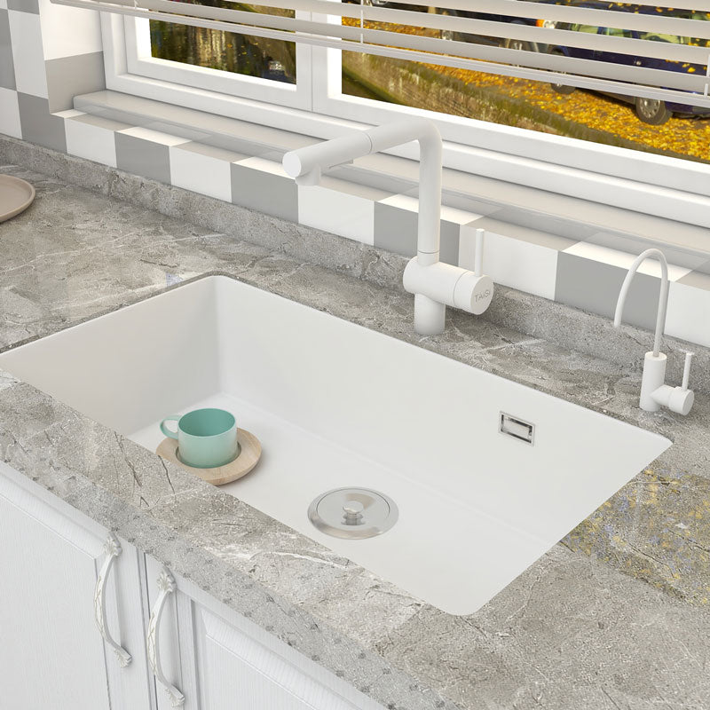 Contemporary Single Bowl Sink Overflow Hole Faucet Kitchen Sink in White Clearhalo 'Home Improvement' 'home_improvement' 'home_improvement_kitchen_sinks' 'Kitchen Remodel & Kitchen Fixtures' 'Kitchen Sinks & Faucet Components' 'Kitchen Sinks' 'kitchen_sinks' 6842939