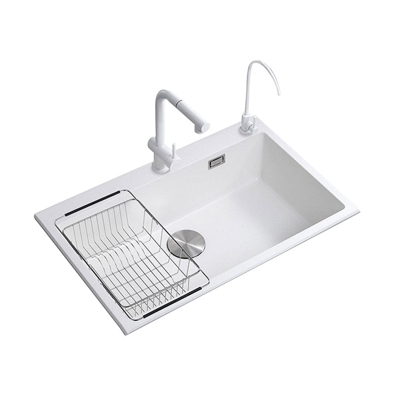 Contemporary Single Bowl Sink Overflow Hole Faucet Kitchen Sink in White Clearhalo 'Home Improvement' 'home_improvement' 'home_improvement_kitchen_sinks' 'Kitchen Remodel & Kitchen Fixtures' 'Kitchen Sinks & Faucet Components' 'Kitchen Sinks' 'kitchen_sinks' 6842940
