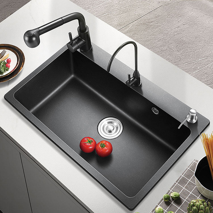 Black Quartz Sink Overflow Hole Detail Overflow Hole Kitchen Sink with Faucet Clearhalo 'Home Improvement' 'home_improvement' 'home_improvement_kitchen_sinks' 'Kitchen Remodel & Kitchen Fixtures' 'Kitchen Sinks & Faucet Components' 'Kitchen Sinks' 'kitchen_sinks' 6842973