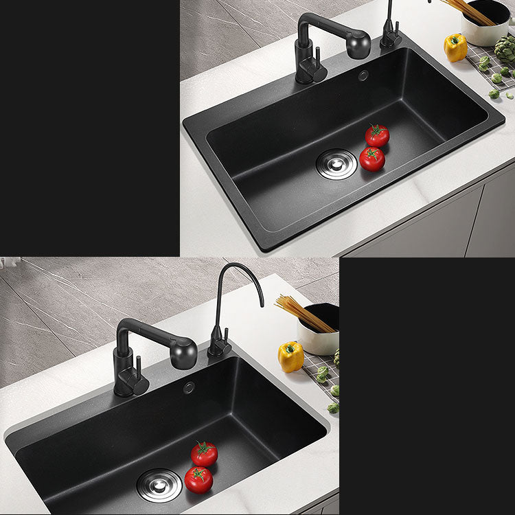Black Quartz Sink Overflow Hole Detail Overflow Hole Kitchen Sink with Faucet Clearhalo 'Home Improvement' 'home_improvement' 'home_improvement_kitchen_sinks' 'Kitchen Remodel & Kitchen Fixtures' 'Kitchen Sinks & Faucet Components' 'Kitchen Sinks' 'kitchen_sinks' 6842977
