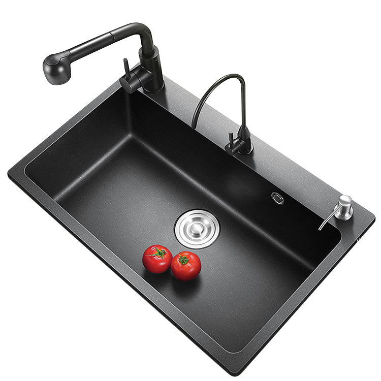 Black Quartz Sink Overflow Hole Detail Overflow Hole Kitchen Sink with Faucet Clearhalo 'Home Improvement' 'home_improvement' 'home_improvement_kitchen_sinks' 'Kitchen Remodel & Kitchen Fixtures' 'Kitchen Sinks & Faucet Components' 'Kitchen Sinks' 'kitchen_sinks' 6842979