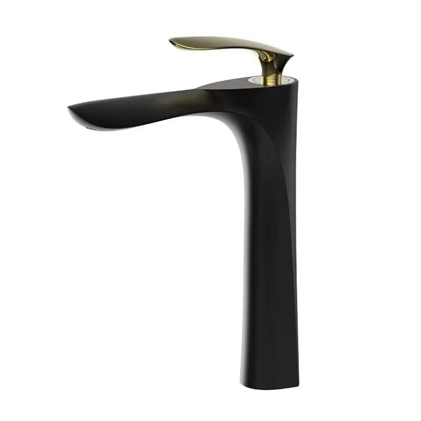 Lever Handle Vanity Sink Faucet Single Hole Basin Faucet with Water Hose Black-Gold 11.8" Clearhalo 'Bathroom Remodel & Bathroom Fixtures' 'Bathroom Sink Faucets' 'Bathroom Sinks & Faucet Components' 'bathroom_sink_faucets' 'Home Improvement' 'home_improvement' 'home_improvement_bathroom_sink_faucets' 6848825