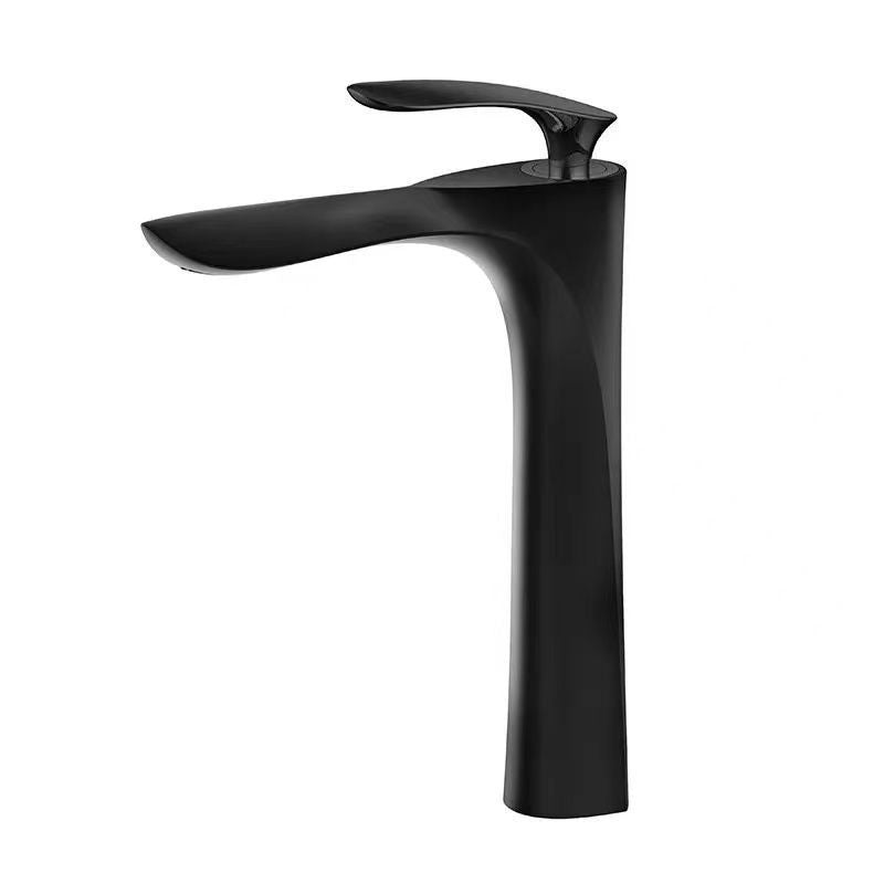 Lever Handle Vanity Sink Faucet Single Hole Basin Faucet with Water Hose Black 11.8" Clearhalo 'Bathroom Remodel & Bathroom Fixtures' 'Bathroom Sink Faucets' 'Bathroom Sinks & Faucet Components' 'bathroom_sink_faucets' 'Home Improvement' 'home_improvement' 'home_improvement_bathroom_sink_faucets' 6848827