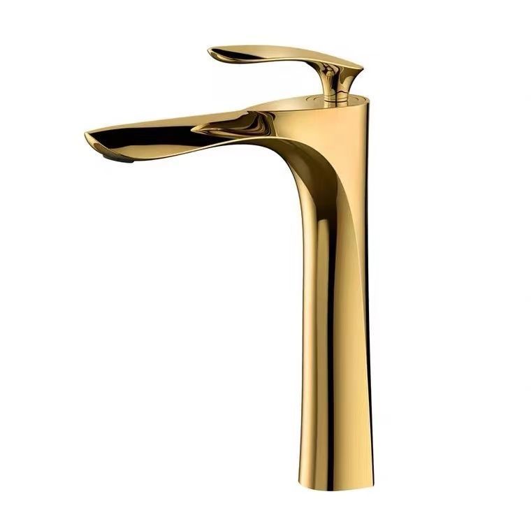 Lever Handle Vanity Sink Faucet Single Hole Basin Faucet with Water Hose Gold 11.8" Clearhalo 'Bathroom Remodel & Bathroom Fixtures' 'Bathroom Sink Faucets' 'Bathroom Sinks & Faucet Components' 'bathroom_sink_faucets' 'Home Improvement' 'home_improvement' 'home_improvement_bathroom_sink_faucets' 6848830